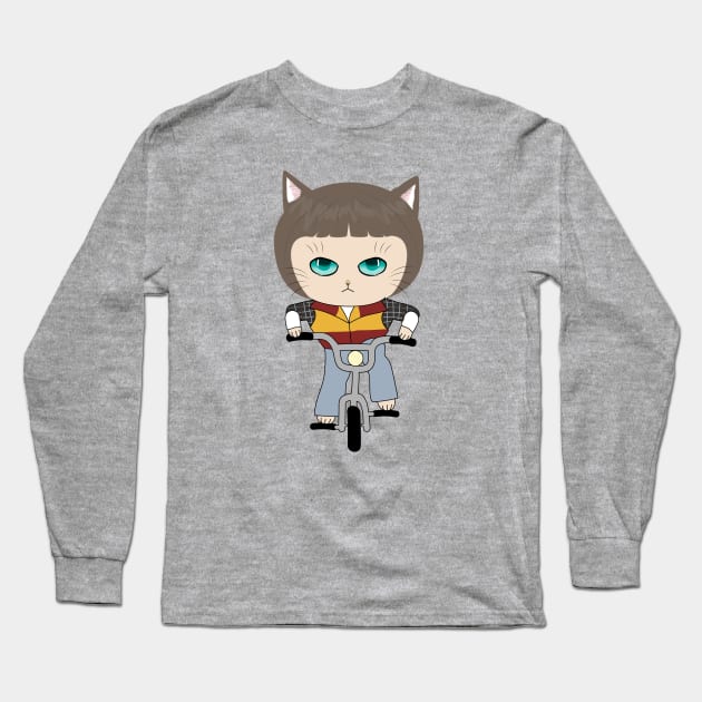 Stranger Things - Cat Will Byers with bike Long Sleeve T-Shirt by akwl.design